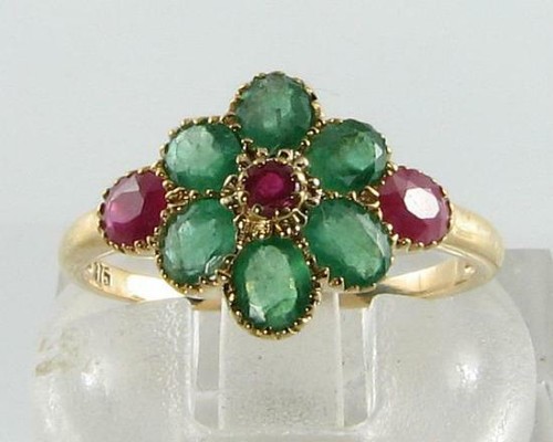 9ct gold ruby - ruby, emerald