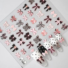5D Embossed Pink Bow Nail Art Stickers - Self-Adhesive, Sparkle Finish for DIY M