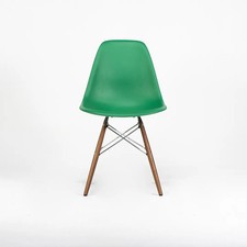 C. 2020 Herman Miller Eames Plastic Side Shell Chair Green w/ Walnut Dowel Base