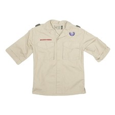 BOY SCOUTS OF AMERICA Boys Beige Casual Shirt S Emblem Patches Cotton Blend