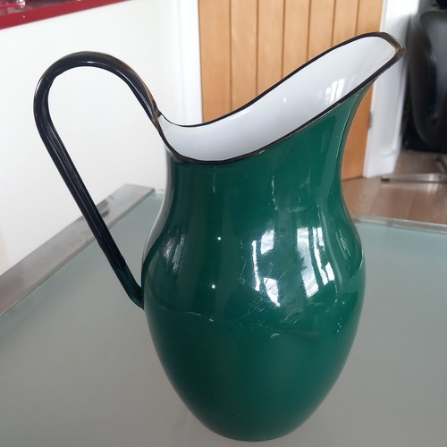 Vintage green enamel jug - vintage, 26cm