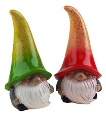 Large Hat 22cm Garden Gnome Gonk Ornaments Figurines - Green Red (Set of 2)