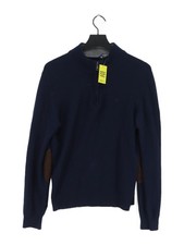 Hackett Men's Jumper S Blue 100% Wool Round Neck Pullover