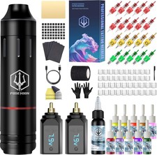 POSEIDON Wireless Rotary Tattoo Machine Kit Professional 20 Tattoo Gun with 2 B