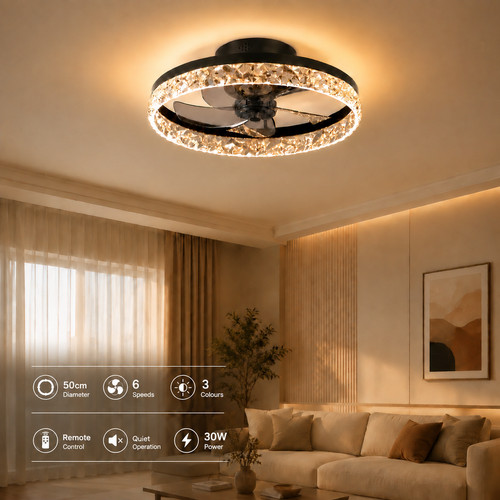 Led crystal ceiling fan light - crystal,