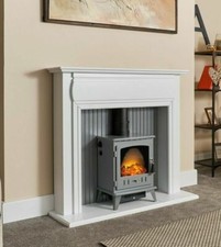 ELECTRIC FIRE STOVE PURE BRILLIANT WHITE MANTLE GREY FIREPLACE LOG FLAME SUITE