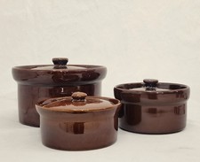 Moira Stoneware Farmhouse Pottery Lidded Vintage Crock Pot Stew Bean Pot Brown