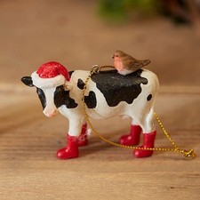 Richard Lang Cow with Robin Hanging Christmas tree  Decoration