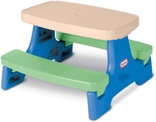 Kids Picnic Table Blue Green Portable Indoor Outdoor Play Set For Ages 18 Mon...