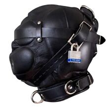 Halloween Sensory Deprivation Mask, Black Leather BDSM Hood for Ultimate Bondage