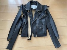 Used MAISON MARTIN MARGIELA  H&M Black Leather Moto Jacket Size 2 US2 EUR32