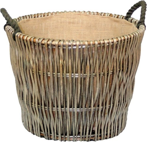 Round grey log basket - round,