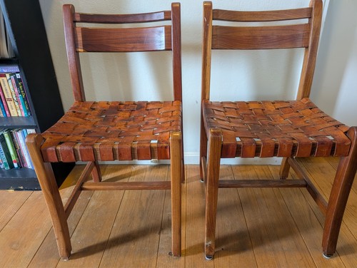 Two mid century wooden chairs - two,