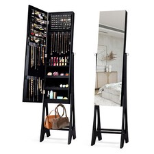 LED Standing Mirror Jewelry Cabinet Makeup Armoire Jewelry Organizer With Shelf