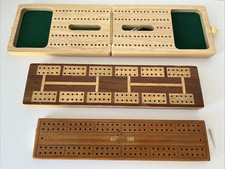 3 x Vintage Cribbage Boards - Inlaid wood & Folding