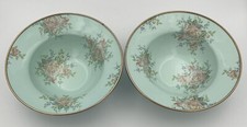 Pair Of MacKenzie Childs Enamel Pressed Flowers Blue Breakfast Bowls 7 1/2”