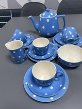 T G Green Cornishware Blue Domino Large 2 Pt Teapot 15 Piece Tea Set with Faults