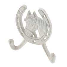  Vintage Horse Head Horseshoe Hook - Rustic Wall Mounted Iron Double Hook Hanger