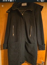 Mens Zara Wool Coat Size Large Black Overcoat Zip Up Coat.