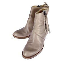 Acne Side Zip Leather Heel Boots Beige 37 Used MESC-0
