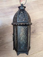 Moroccan lantern - metal - distressed black - 42cm Tall - candle holder decor ,