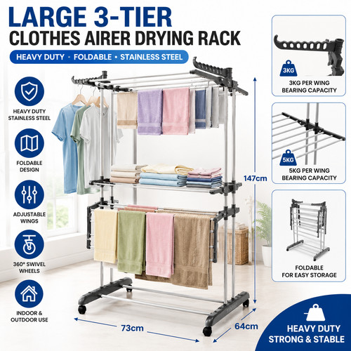 Tier foldable clothes airer - 3,
