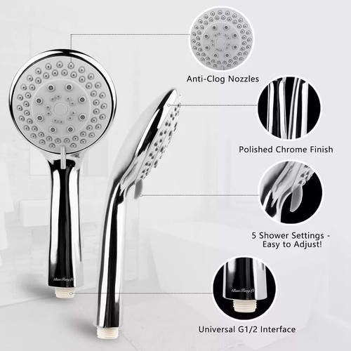Chrome shower head and - head, hose