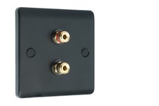 2 post Audio Speaker Wall Face Plate Matt Black 2 Gold Binding Posts Non-Solder