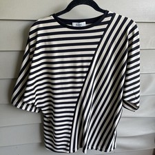 COS Womens S Striped 3/4 Sleeve Brown Cream Top Stretchy Nautical Preppy Office