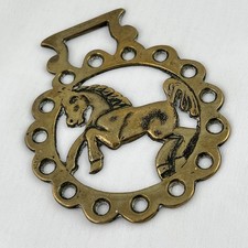 Brass Horse Medallion Antique English Rearing Rampant Pierced Parade Harness