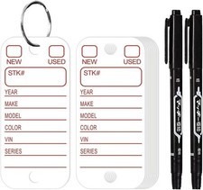 200 Pcs PVC Tags with Labels and Rings, Car Key 1.3 X 2.8, 200pcs White