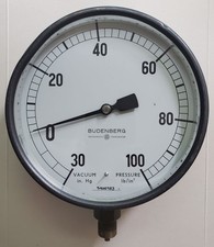 VINTAGE BUDENBERG 6" VACUUM/PRESSURE GAUGE 30 in. Hg - 100 lb/in SQUARED