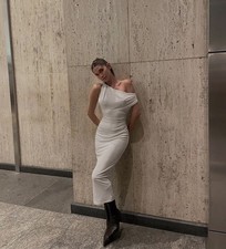 ZARA NWT WOMAN SS25 ASYMMETRIC MIDI DRESS WHITE 2477/262 SIZE L