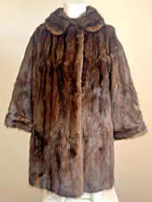 Real Mink Fur Coat Mid Length Fully Lined Turn Up Cuffs Vintage