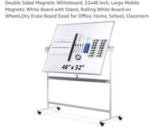 Double Sided Magnetic Whiteboard, 32x48 Inch, Large Mobile White Board RRP £115