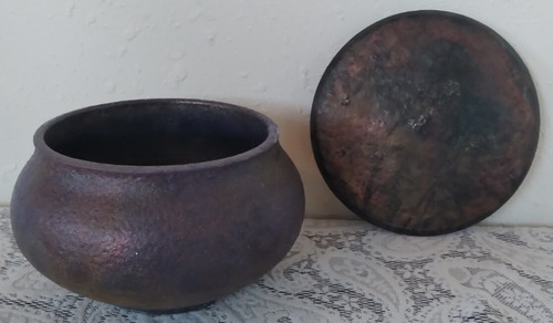 Raku pottery lidded bowl fired - raku,