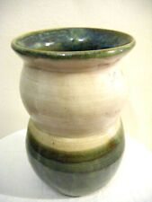 Studio Art Pottery Vase Earthy Green Cream Brown Rustic Tones Signed 'MJL'