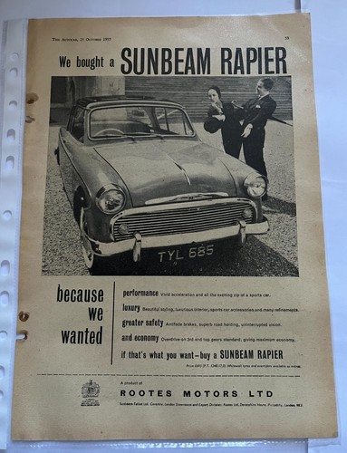 Sunbeam rapier original - rapier, advert