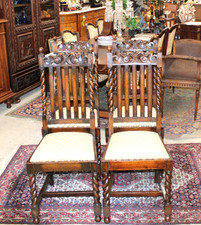 Set of 4 English Antique Oak Barley Twist Jacobean Dining Chairs