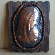Madonna and Child 32 × 26 cm bronze wood mounted picture Christian Catholic art