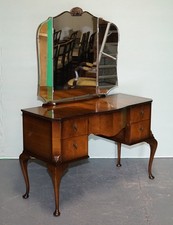 VINTAGE QUEEN ANNE STYLE LEGS DRESSING TABLE VANITY WITH LARGE MIRROR
