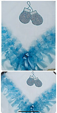 ROMANY BABY SHAWL - PINK/ BLUE/ WHITE LACE/RIBBON WITH BOXING GLOVES DESIGN
