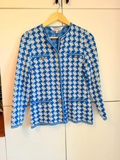 Tricoville Blue and White Houndstooth Wool Mix Vintage Cardigan