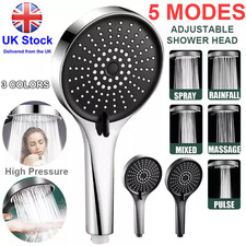 New Shower head High Pressure 5 Mode High Large Chrome Water Saving Universal UK