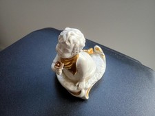 Vintage Galos Galicia Spain White And Gold Girl With Flower Figurine