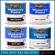 RUSTINS QUICK DRY MASONRY PAINT MATT FINISH BLACK CREAM RED WHITE 250ML NEW