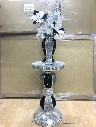 Black silver table - table, vase
