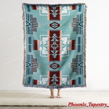 Large Ethnic Indian Navajo Cotton Sofa Throw Blanket Tapestry Picnic Rug Blue