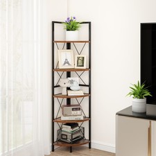 5 Tier Corner Shelf 160cm High Wood with Black Metal Frame Vintage Style