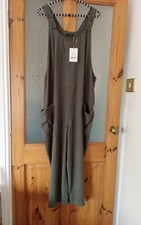 F&F Khaki Cropped Wide Leg Jumpsuit Romper Adjustable Strap Pockets Size 18 BNWT